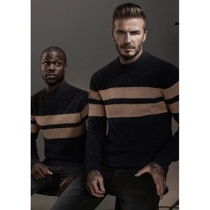 H&M X David Beckham Crewneck Sweater Navy & Tan